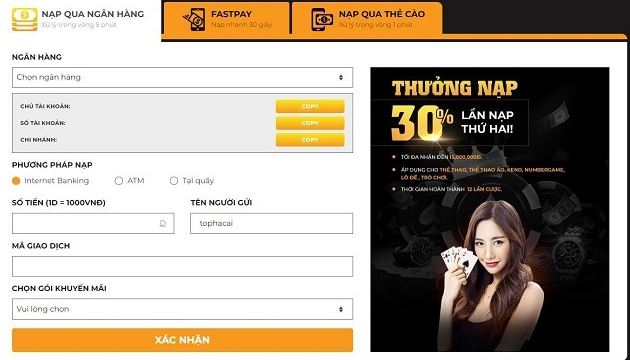 Nạp tiền cược bóng đá chỉ 1 phút